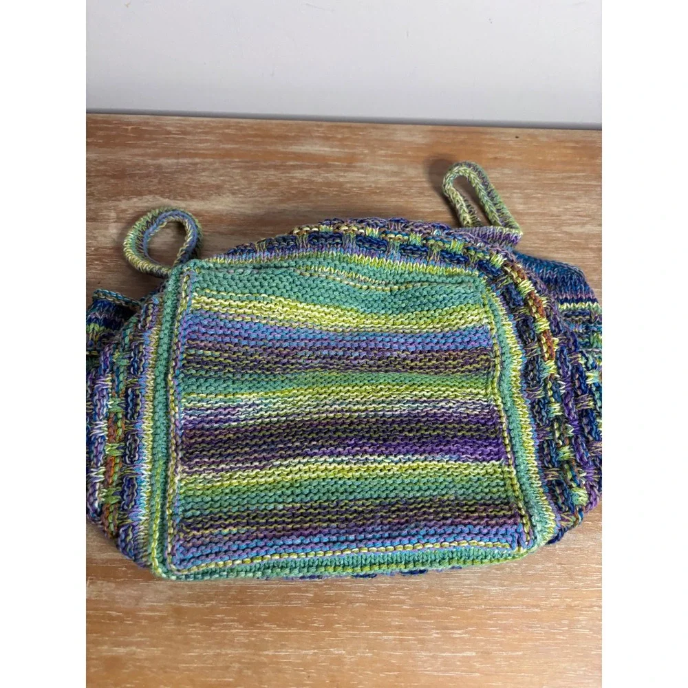 Handmade Knit Hobo Shoulder Bag Multi Color Variegated Boho Tote Bag